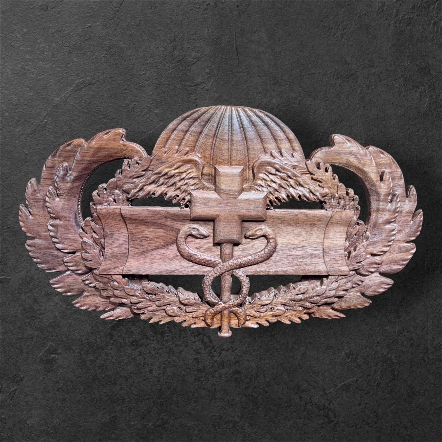 18” Walnut Airborne Expert Medical Badge – CNC Carved Military Wall Art