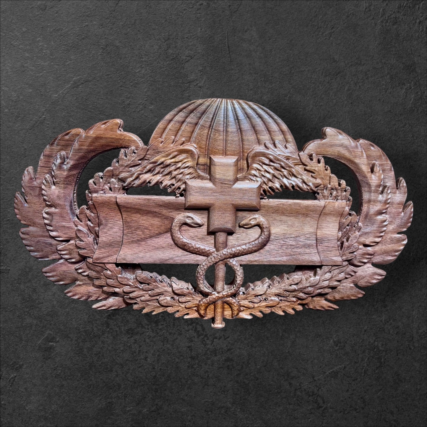 18” Walnut Airborne Expert Medical Badge – CNC Carved Military Wall Art
