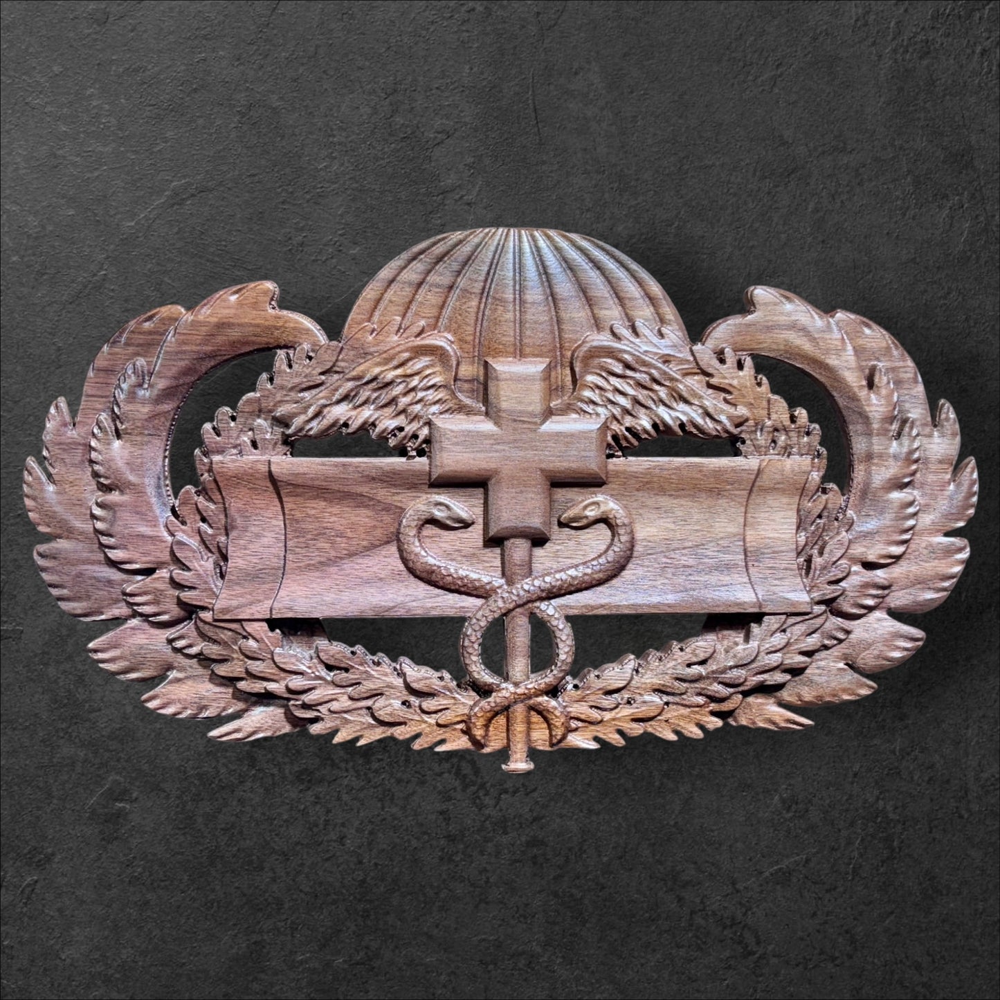 18” Walnut Airborne Expert Medical Badge – CNC Carved Military Wall Art