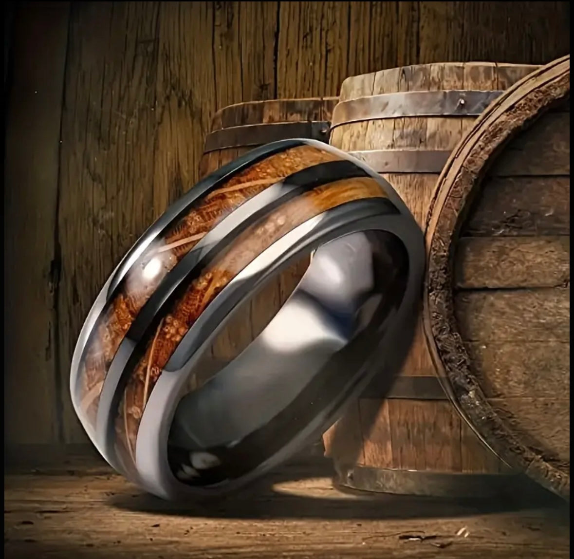 Men’s Gray with Wood Inlay Titanium Wedding Ring