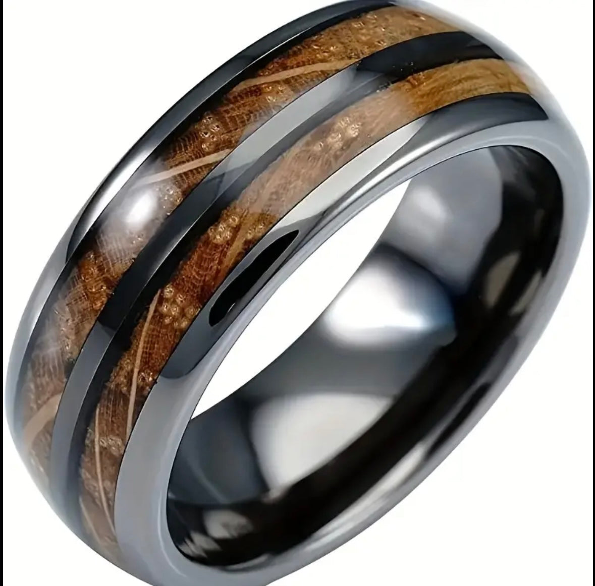 Men’s Gray with Wood Inlay Titanium Wedding Ring