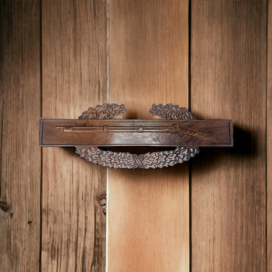 Walnut Combat Action Badge – CNC Carved 23” Hardwood Display