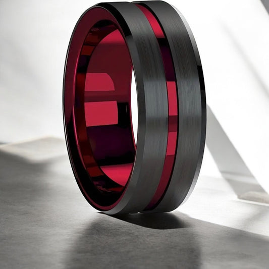 Men’s Vintage Dragon Wedding Ring with Red Carbon Fiber Inlay