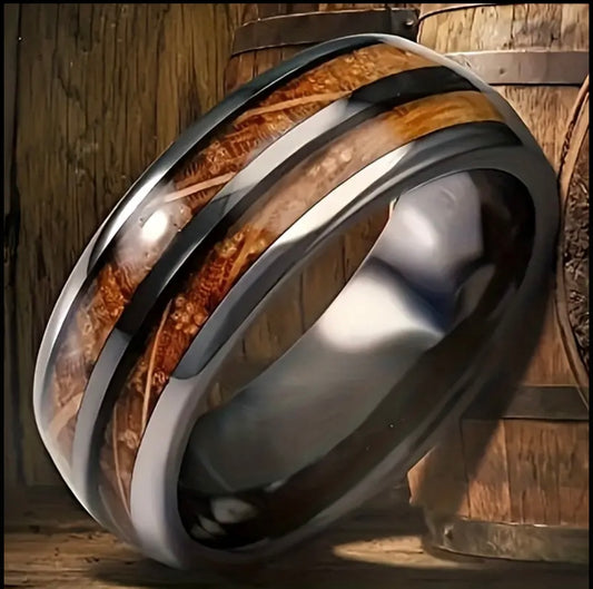 Men’s Gray with Wood Inlay Titanium Wedding Ring