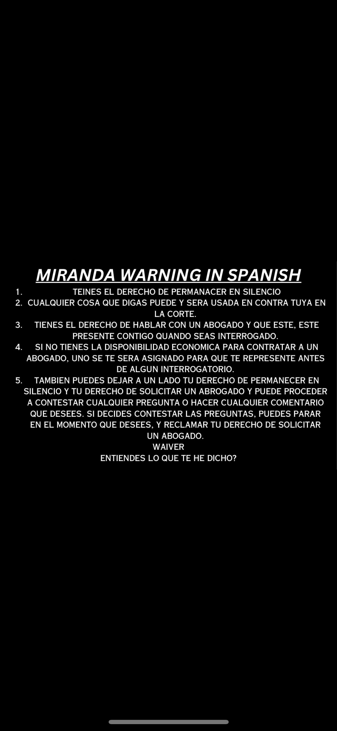 Miranda Warning English/Spanish