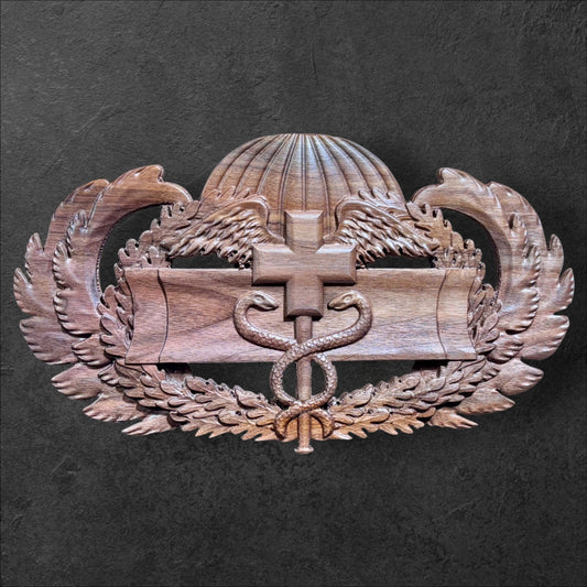 18” Walnut Airborne Expert Medical Badge – CNC Carved Military Wall Art